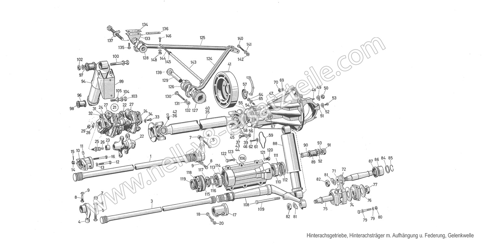 Ersatzteile Hinterachsgetriebe, Hinterachsträger m. Aufhängung u. Federung, Gelenkwelle