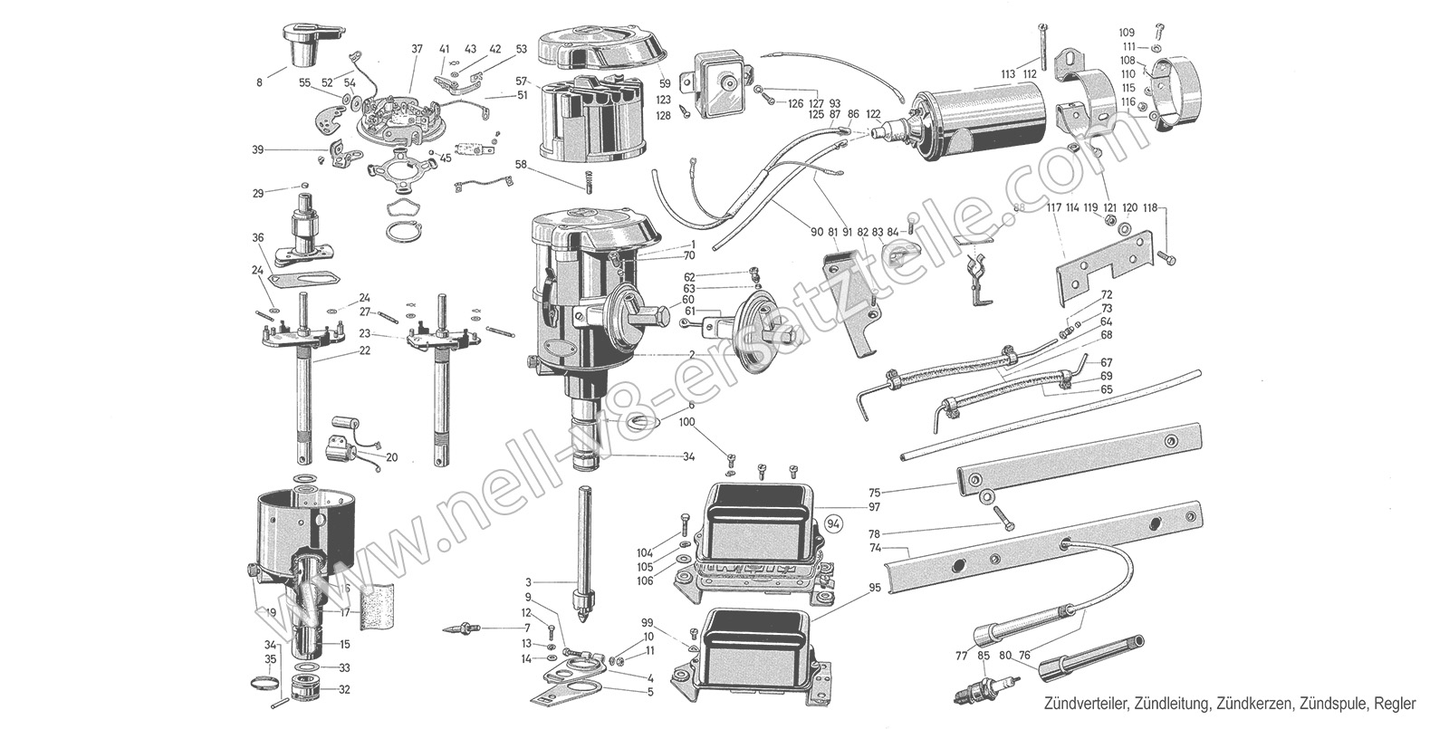 Ersatzteile Zündverteiler, Zündleitung, Zündkerzen, Zündspule, Regler